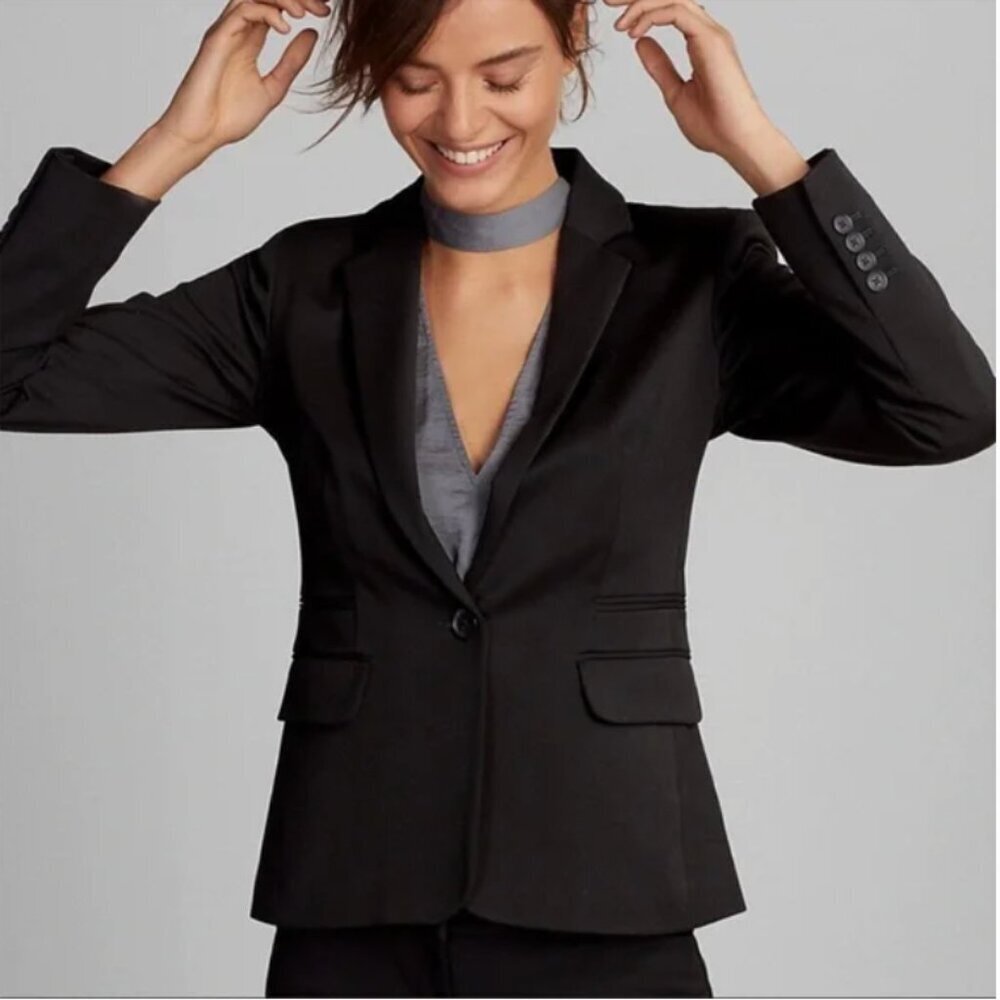 Express Classic One Button Blazer in Black w/Polka Dot Lining